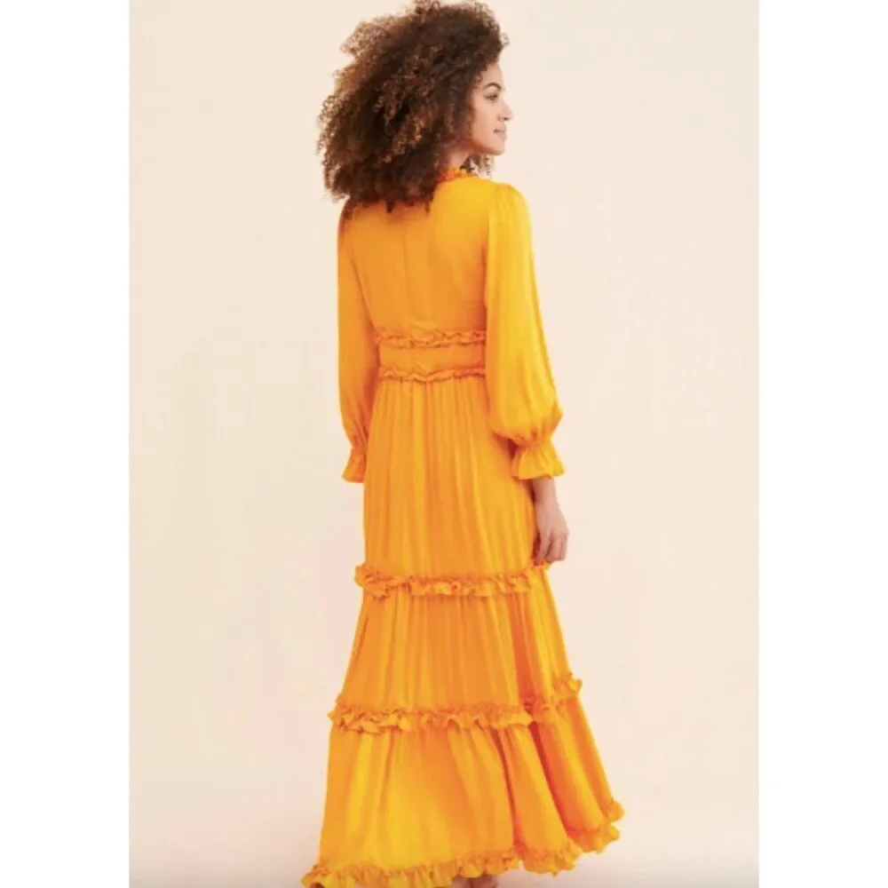 NWT BTFL-Life Free People tangerine orange ruffle tiered lace maxi dress